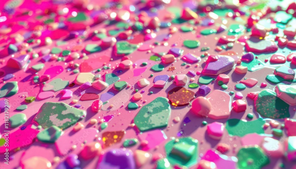 Poster colorful abstract background with glossy multicolored shapes and bokeh effect