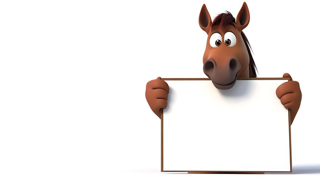 A cartoon horse holding a blank sign, inviting messages or creative input.