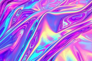 Holographic Abstract Fluid, Iridescent Waves, Digital Art, Pink Purple Blue, 3D Render, Synthwave Holographic, Abstract Art