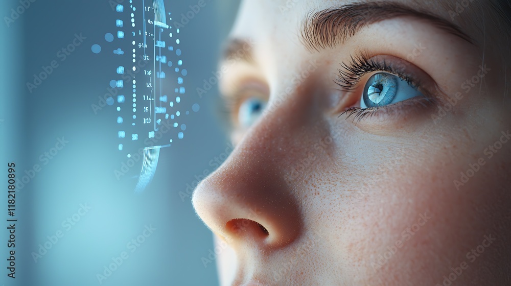 Poster close up view of a futuristic digital interface displaying a real time holographic visualization of 