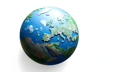 3d illustration: partial view of the blue planet earth, the European part of the world. On a white background with space for text