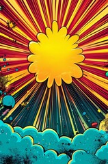 Comic Book Style Radial Burst, Yellow Speech Bubble, Pop Art Design, Vibrant Colors Comic art, Pop art