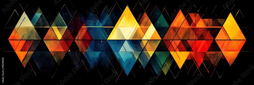 Poster abstract geometric pattern: a mesmerizing tapestry of vibrant, colorful triangles arranged in a dyna