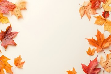 Autumn Maple Leaves Frame Flat Lay, Beige Background, Fall Colors, Seasonal Design Autumn, Fall Foliage