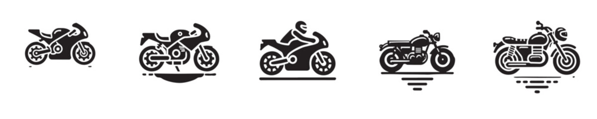 vector collection of silhouette icons of a person riding a motorbike