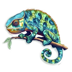 Naklejka premium Vibrant Chameleon Sticker Tropical Reptile on Branch