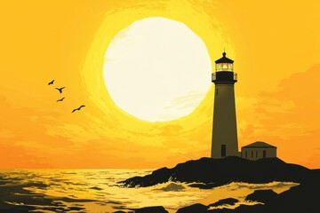 Lighthouse Sunset Seascape Coastal Birdscape