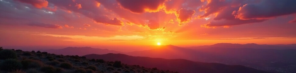 Obraz premium Warm orange hues spread across the sky at dusk, sky, serene, terrain
