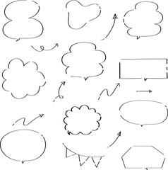 Vector set of hand drawn cute speech bubble frame doodle, vector comic template