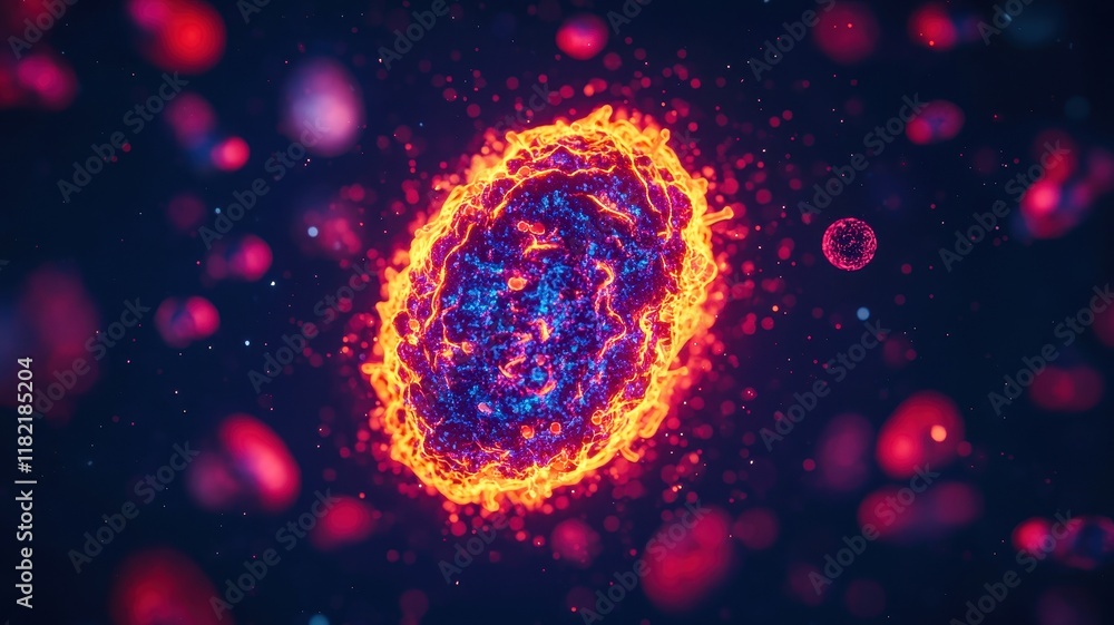 Poster an artistic view of atp synthase glowing brightly in a mitochondrion, surrounded by molecules partic