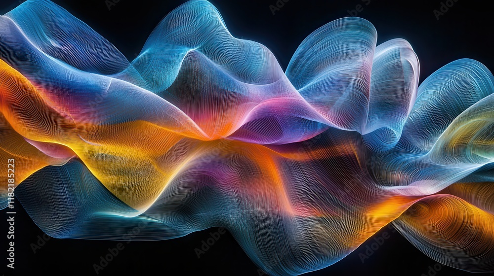 Aufkleber dynamic abstract flowing waves digital art colorful design dark background artistic viewpoint vibran