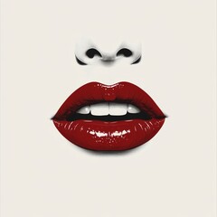 Female lips, teeth and red lipstick sticker for tshirt print, design and beauty. Woman, mouth and lip gloss icon for illustration, logo and cosmetics on isolated white background with, Generative AI