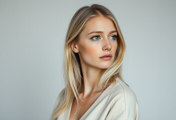 Fototapeta premium Portrait of a Nordic blond woman with a melancholic expression
