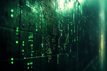 Binary code streaming across a dark screen