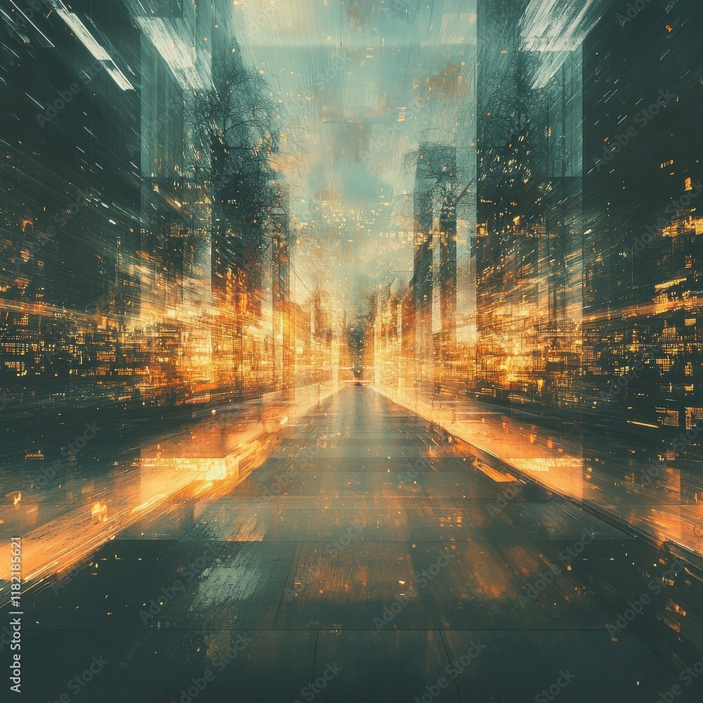 Poster dynamic urban abstract fragmentation cityscape digital art futuristic environment wide viewpoint vis