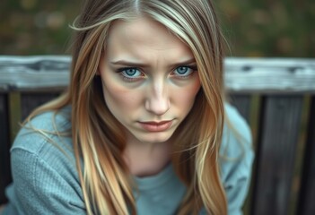 Obraz premium Sorrowful Nordic blond female portrait with soft lighting