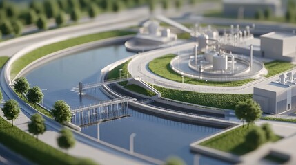 Aerial View of Modern Industrial Water Treatment Facility with Circular Layout