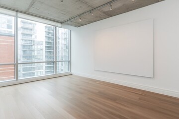 Obraz premium Bright Minimalist Room with Large Windows and Concrete Ceiling in Modern Apartment
