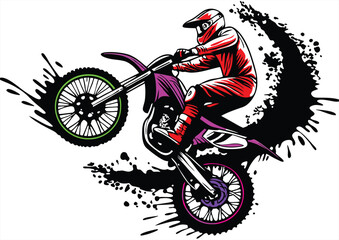 Motocross Rider Action, Dirt Bike Stunt, Extreme Sport, Graphic Design