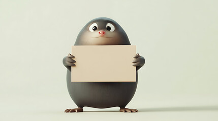 Obraz premium A cute, cartoonish character holding a blank sign, inviting interaction or messages.