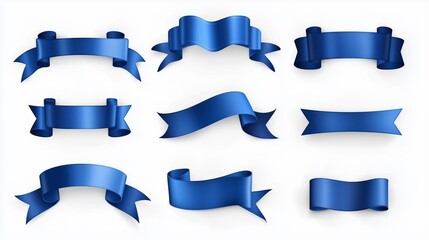 Set of blue ribbon labels on a white background.