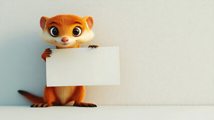 Obraz premium A cute cartoon animal holding a blank sign, inviting messages or announcements.