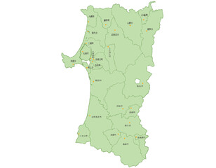秋田県　地図　黄緑　斑点　イラスト