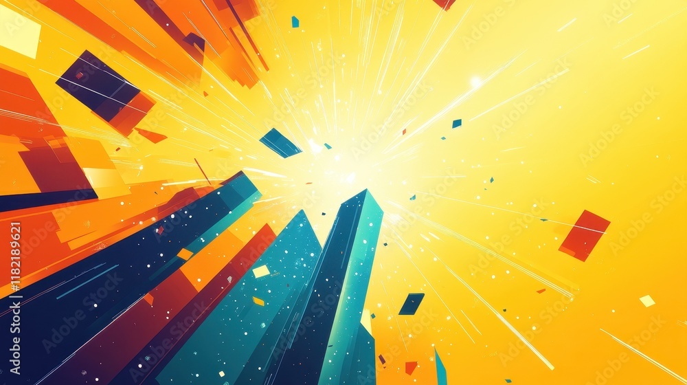 Poster abstract colorful geometric shapes exploding upwards