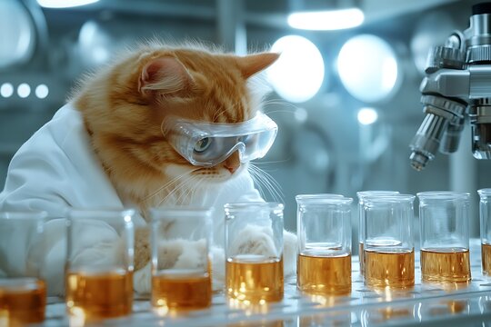 Cat in a lab coat conducting experiments