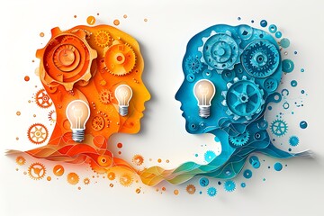 IQ and EQ Concept Depicted with Head Silhouettes: Intelligence vs Emotional Quotient 