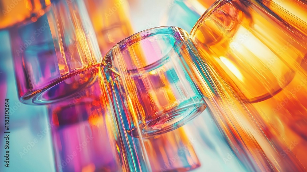 Poster abstract concept of colorful glass structures artistic display vibrant environment close-up viewpoin