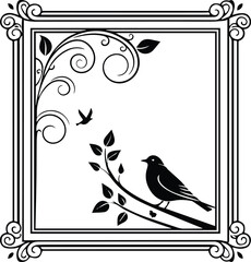 frame with birds, golden frame silhouette vector isolated on white background