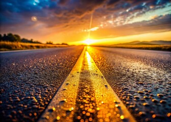 Sunrise Highway Macro Photography: Asphalt Texture, Golden Light