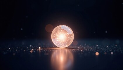 Soft white light emitted by a single particle in isolation on dark background, white light, glow