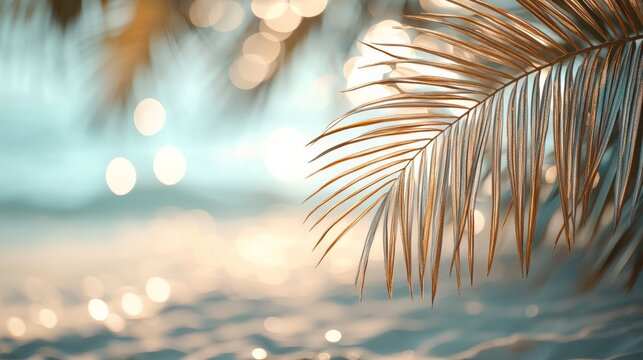 Summer background with palm leaves and a beach