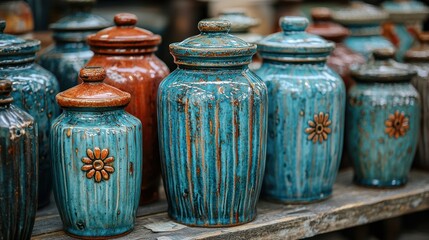 Colorful ceramic jars in various shapes and sizes.
