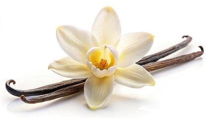 White backdrop AI art: vanilla flower, single stick, double exposure.