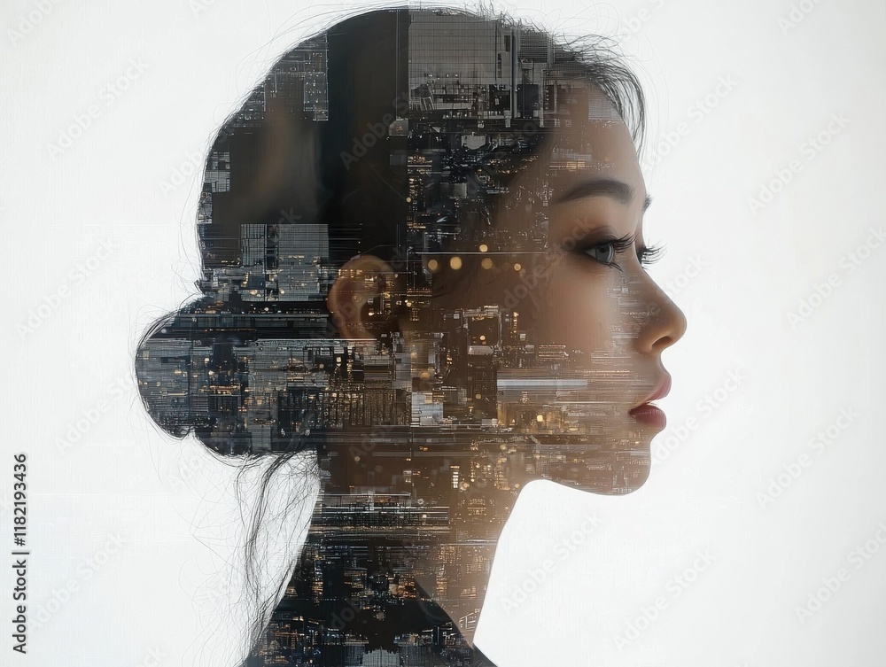 Poster urban reflection of identity cityscape portrait minimalist environment side profile view abstract ge