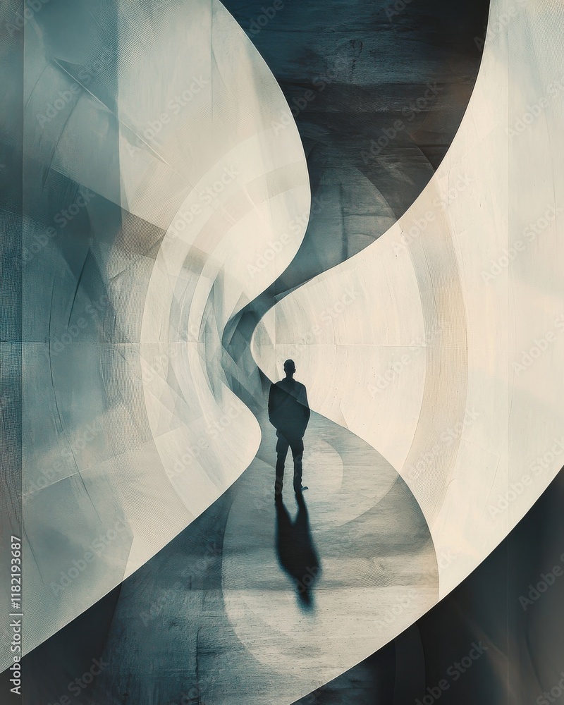 Poster Abstract geometric shadows in an urban setting conceptual art modern architecture minimalist environment perspective view