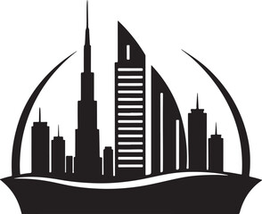 Obraz premium Dubai city skyline buildings travel and tourism modern city, Dubai city logotype