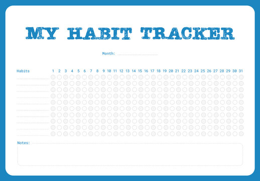 Simple minimalistic full month Habit Tracker Template with Blue Border