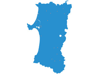 秋田県　地図　ブルー　イラスト