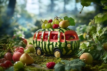 Watermelon bus with fruit passengers