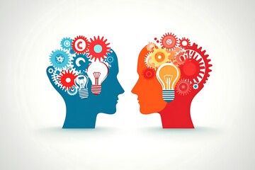 IQ and EQ Concept Depicted with Head Silhouettes: Intelligence vs Emotional Quotient 