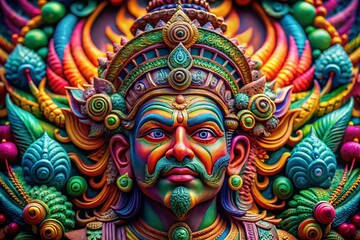 Fototapeta premium Surreal Abstract Sculpture: Bold Colors & Intricate Symmetrical Design - Stock Photo