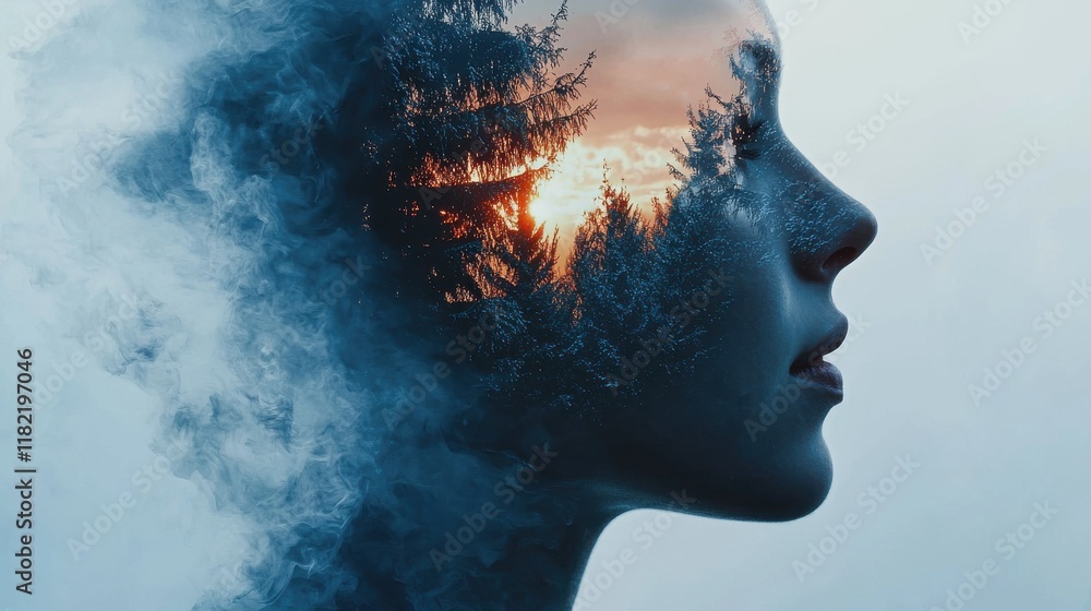 Poster emotional reflection of nature portrait in dreamlike setting macro abstract environment conceptual v