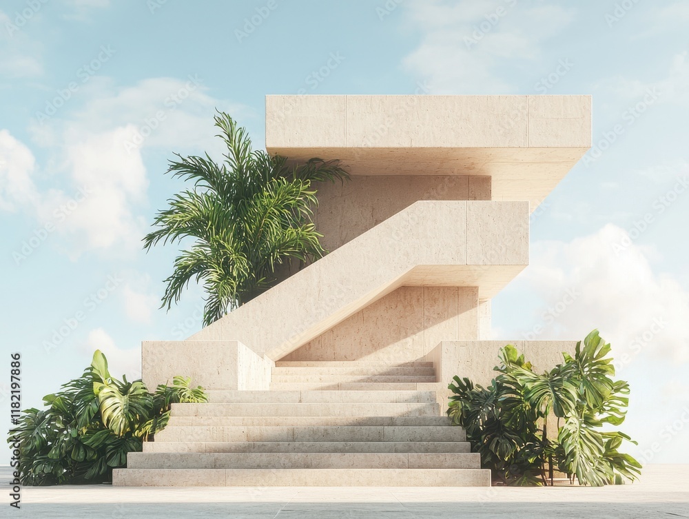 Aufkleber modern architectural structure with bold design surrounded by lush greenery coastal setting 3d minim