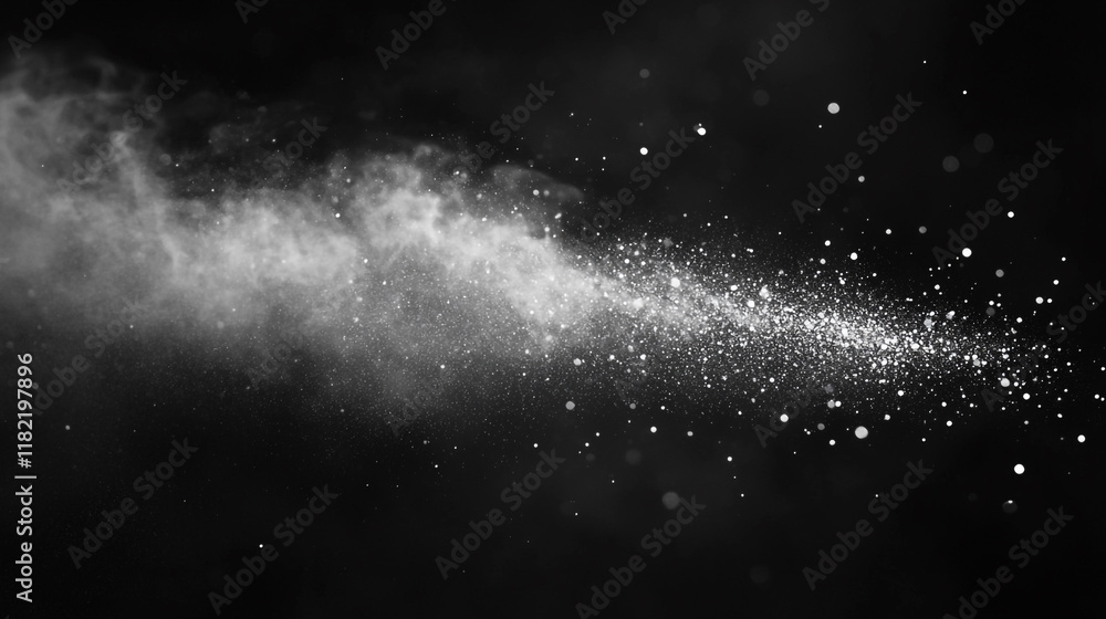 Poster bright particles and fine dust swirl against a dark background creating a sparkling effect