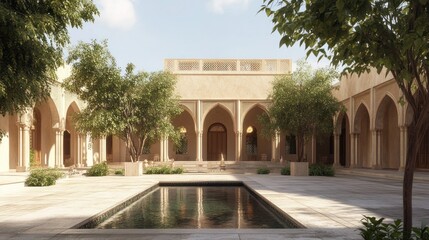 Obraz premium Serene Courtyard Oasis: Architectural Splendor of a Traditional Middle Eastern Riad