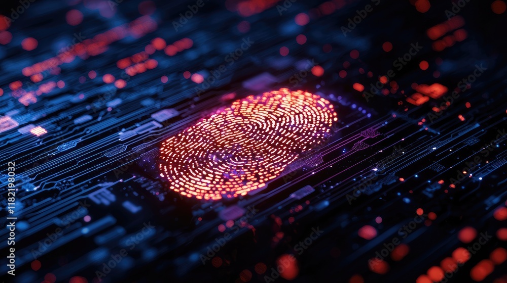 Poster digital fingerprint with circuit board technology in dark setting